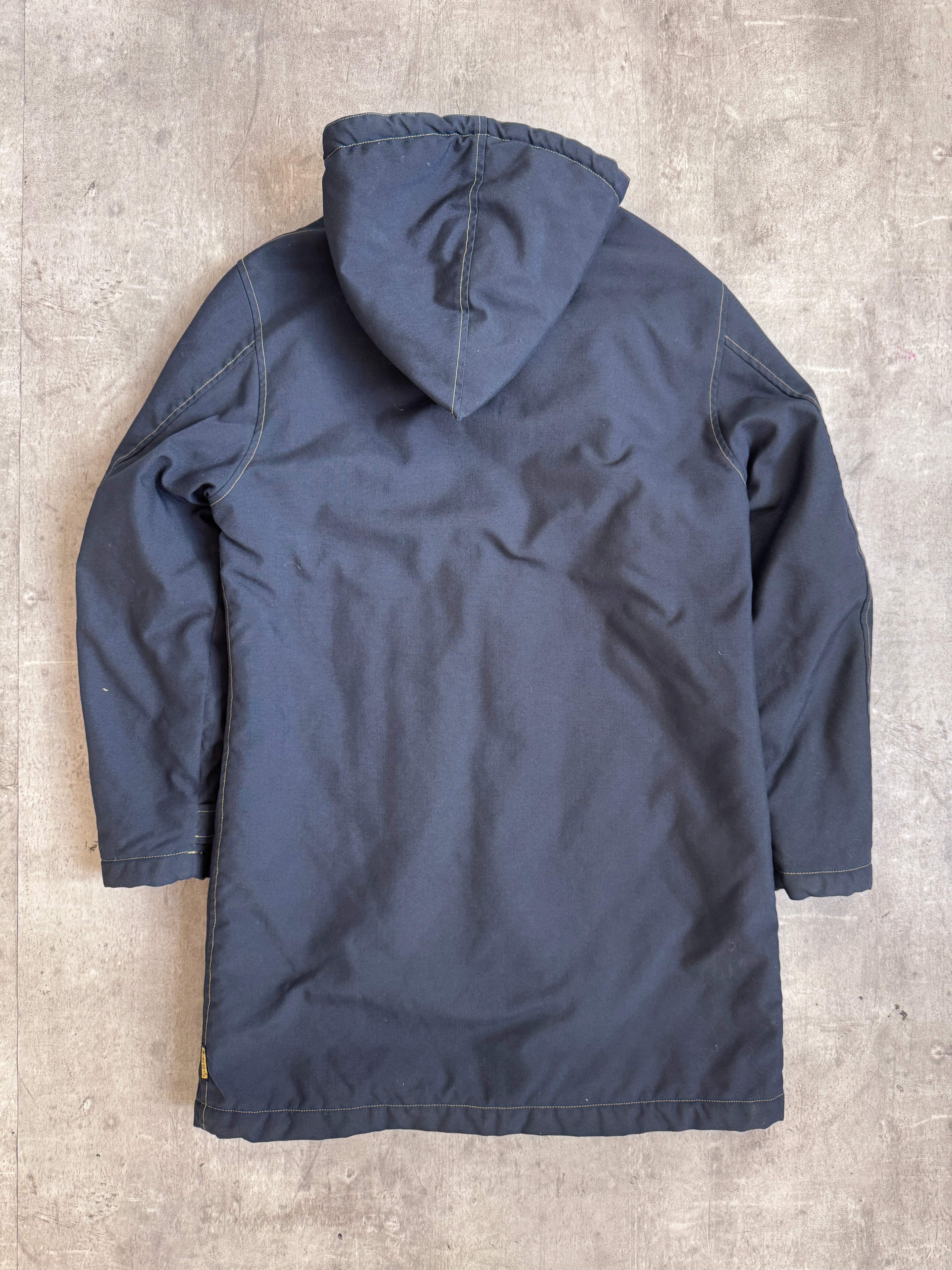 Armani Jeans 1990 Navy Raw Denim Velcro Fasten Parka Jacket – Vintage