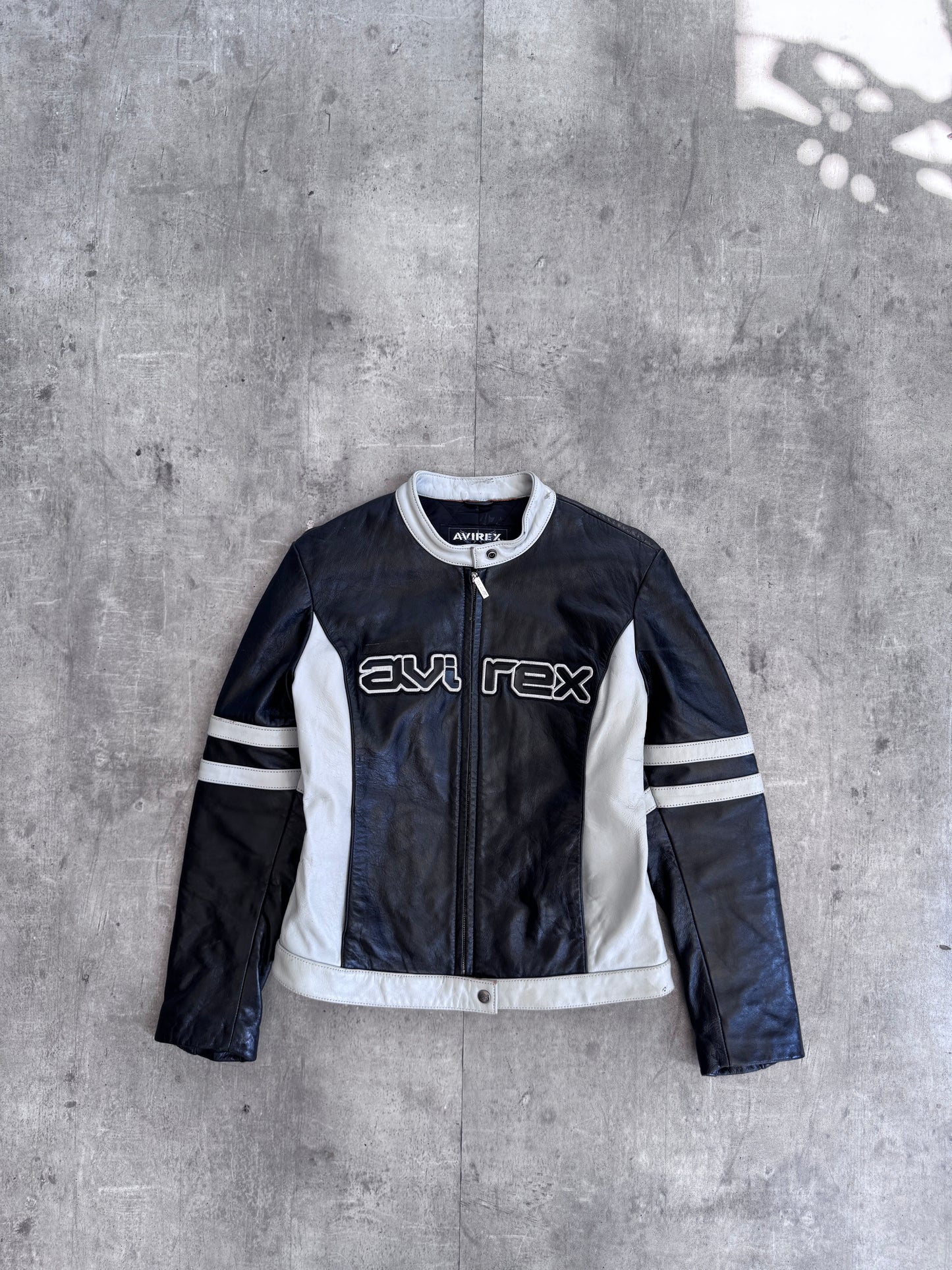 1990's Avirex Logo Embroidered Leather Moto Jacket