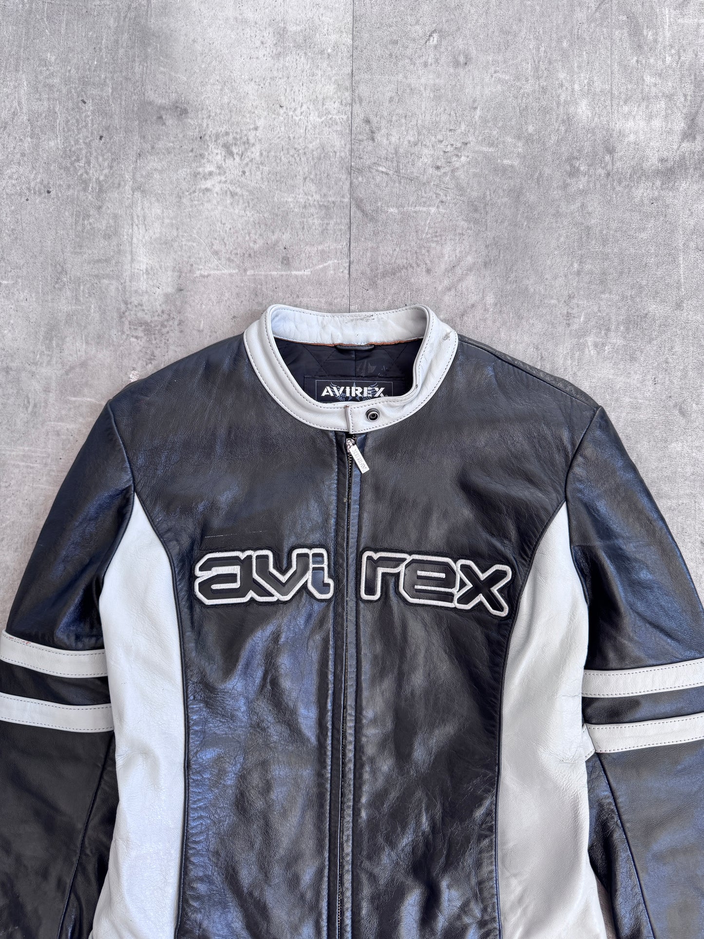 1990's Avirex Logo Embroidered Leather Moto Jacket