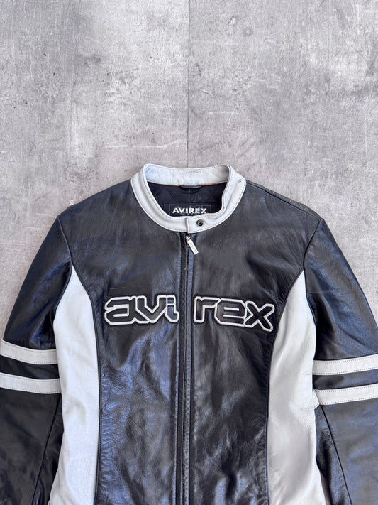 1990's Avirex Logo Embroidered Leather Moto Jacket