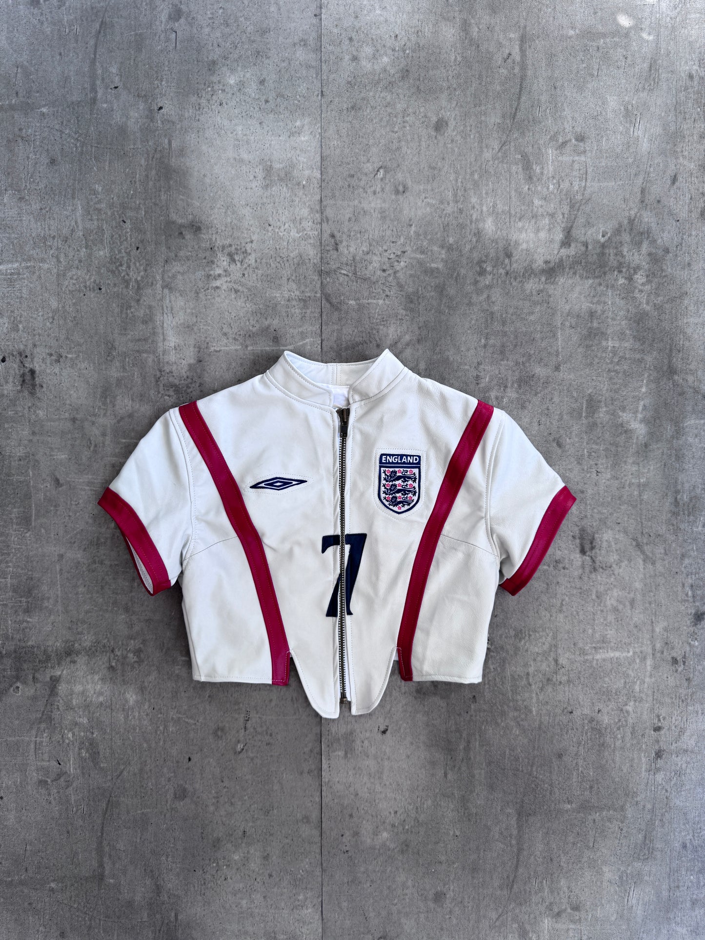 VT Rework: England x Umbro Panelled Short Sleeve Leather Jacket