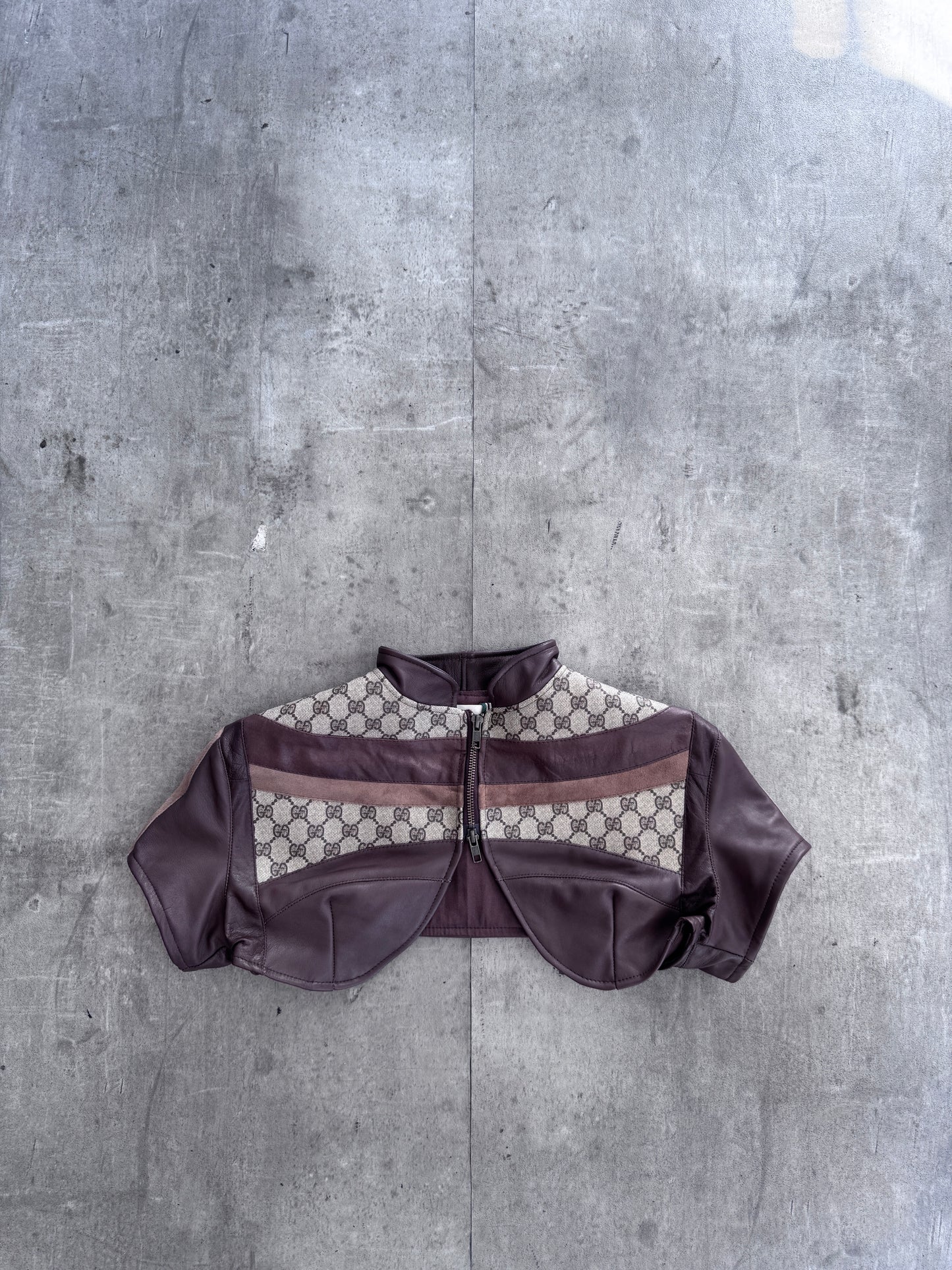 VT Rework: Gucci Monogram Stripe Mini Crop Leather Jacket