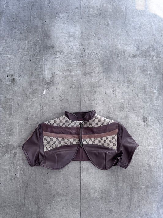 VT Rework: Gucci Monogram Stripe Mini Crop Leather Jacket