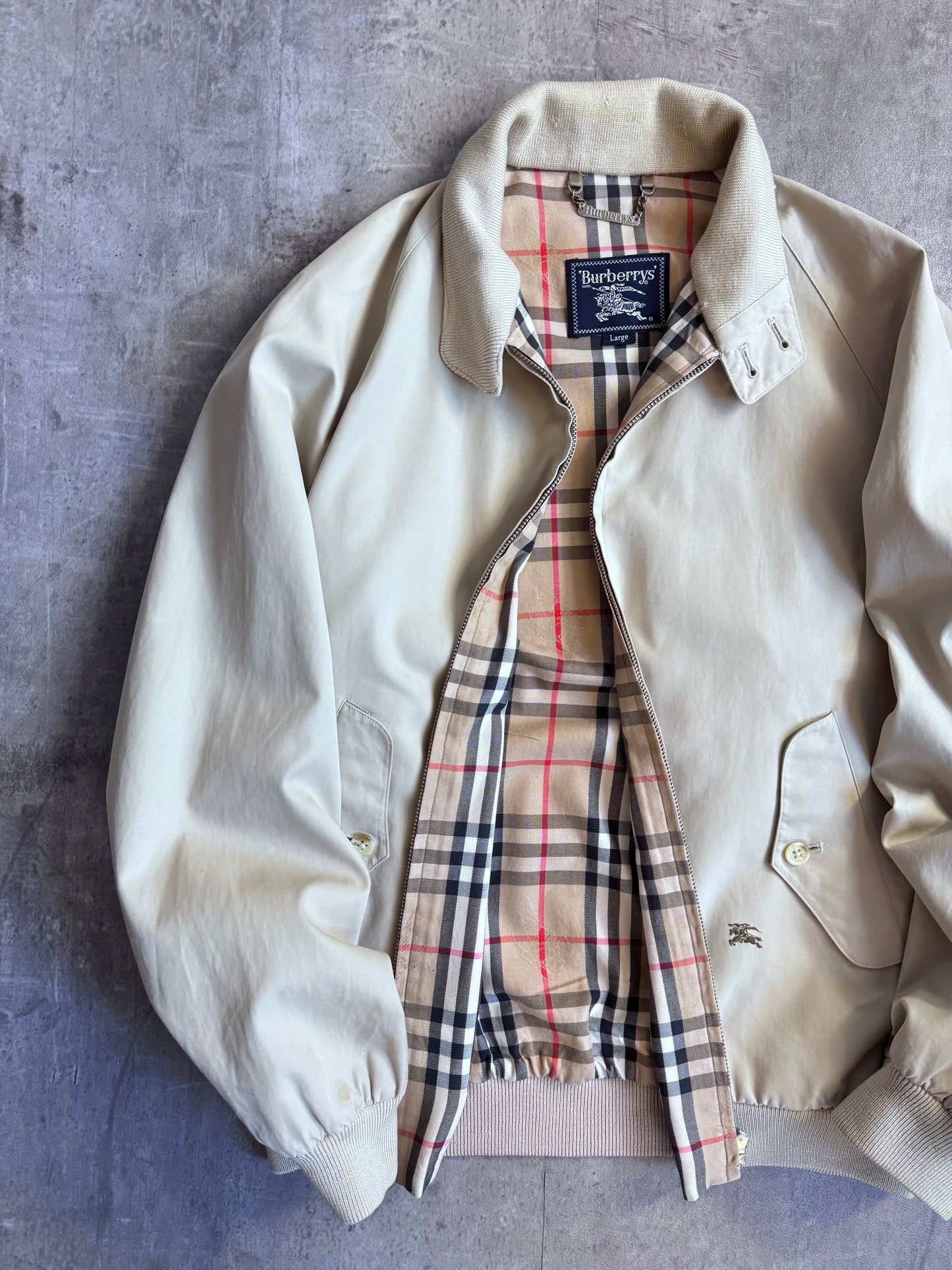 Burberry Nova Check Lined Beige Full Zip Harrington Jacket