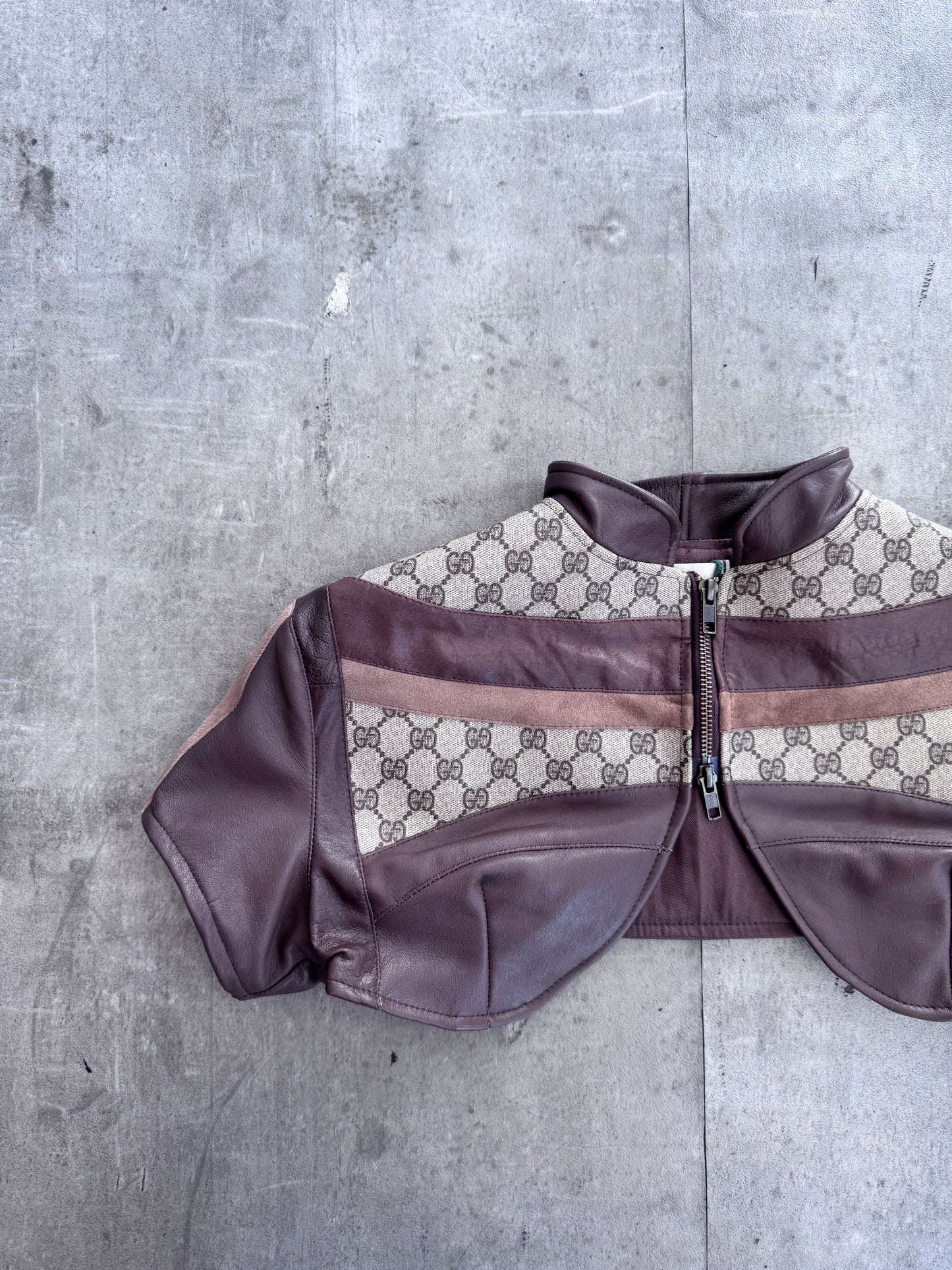 VT Rework: Gucci Monogram Stripe Mini Crop Leather Jacket