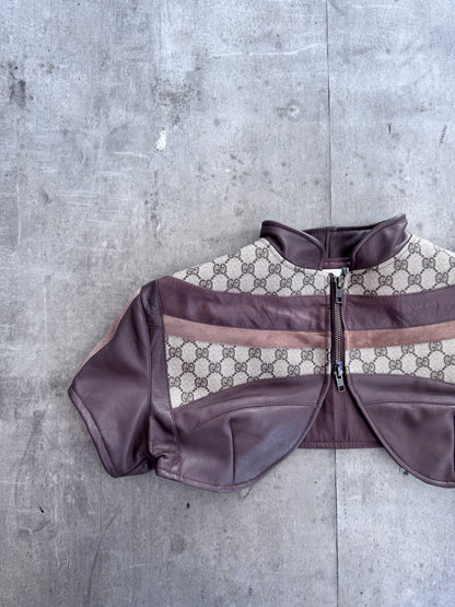 VT Rework: Gucci Monogram Stripe Mini Crop Leather Jacket