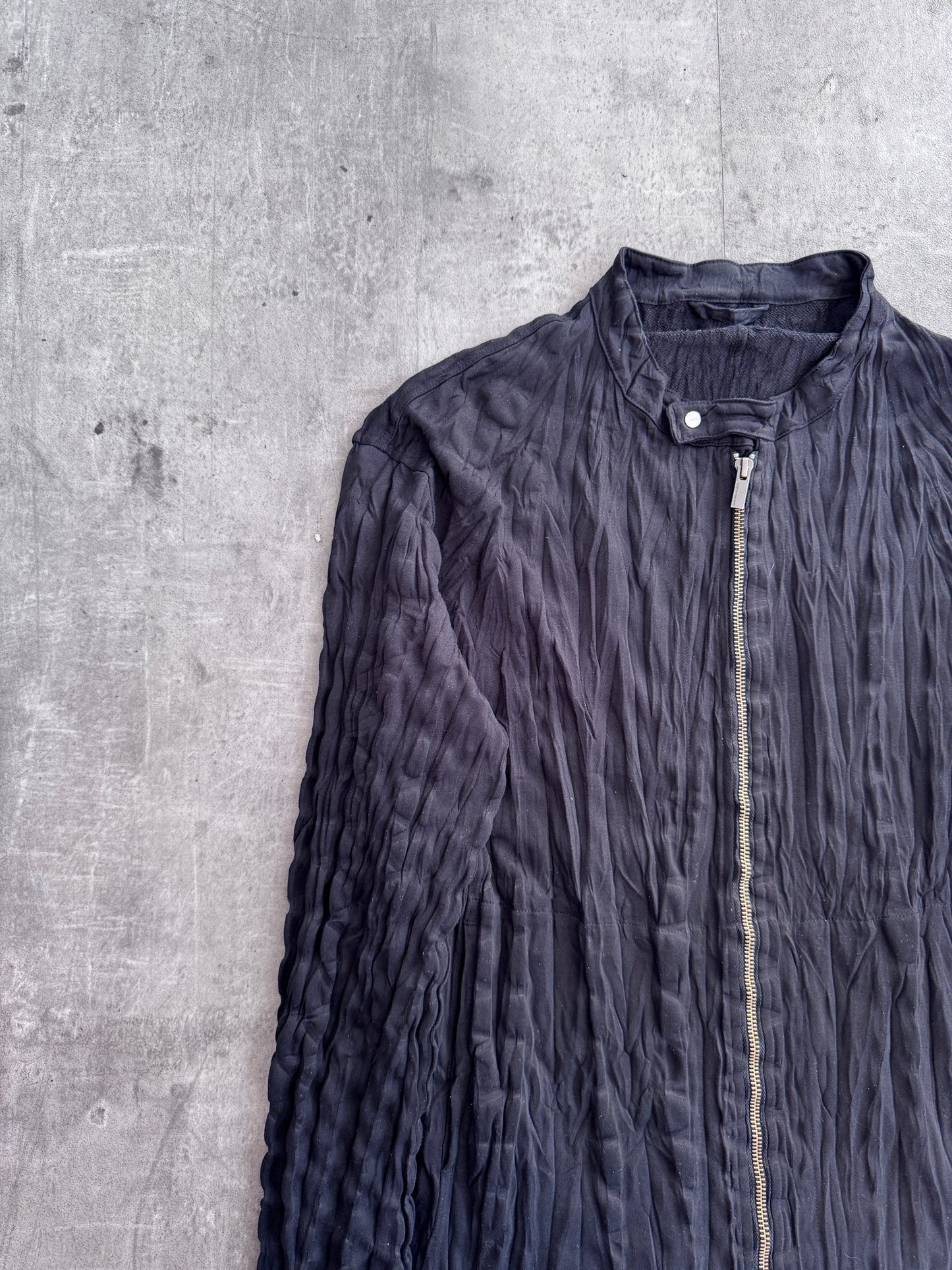 Issey Miyake Mens Pleats Please Ruched Collarless Jacket