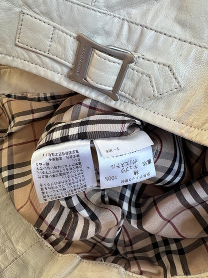 Burberry Cream Nova Check Lined Leather Jacket