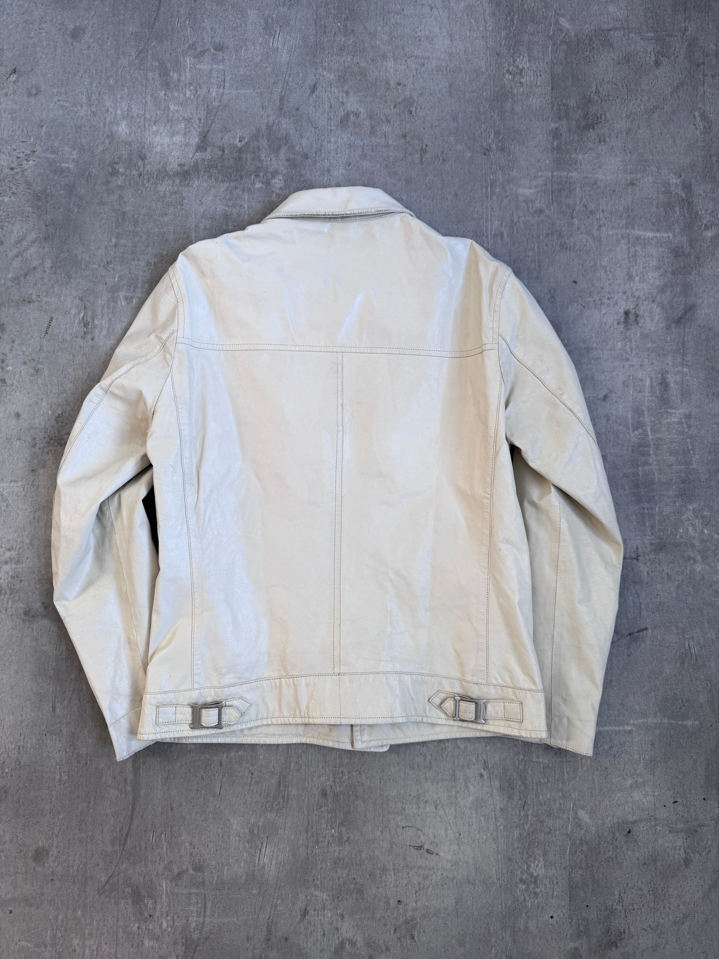 Burberry Cream Nova Check Lined Leather Jacket