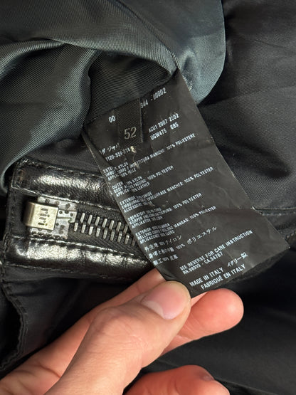 Prada Ribbed Leather Nylon Panelled Bomber Jacket