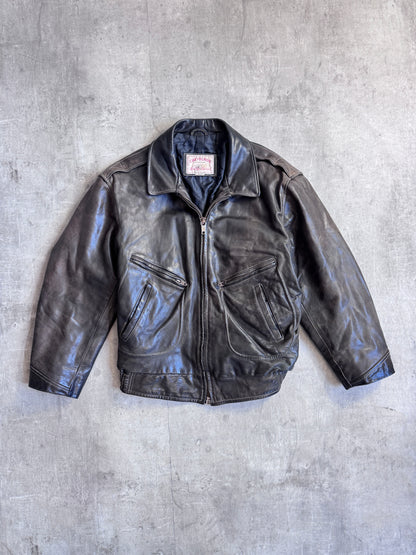 90's Chevignon Brown Cowhide Leather Motorcycle Jacket