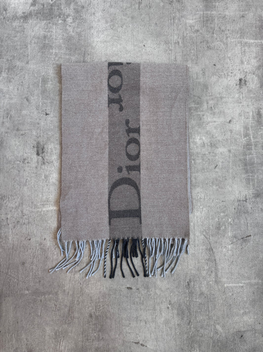 Christian Dior Wool Blend Grey Logo Print Scarf