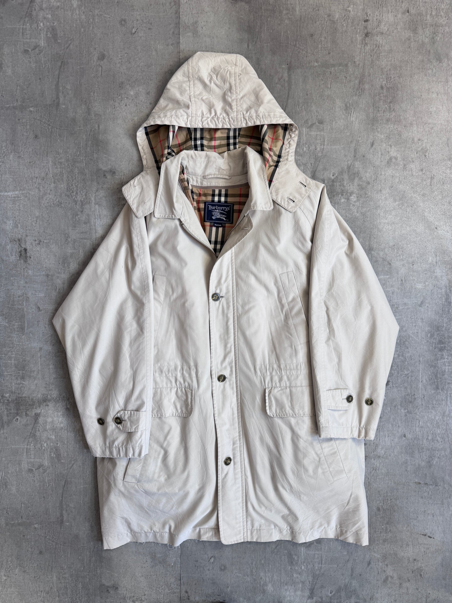 Burberry Nova Check Down Lined Hooded Trench Jacket