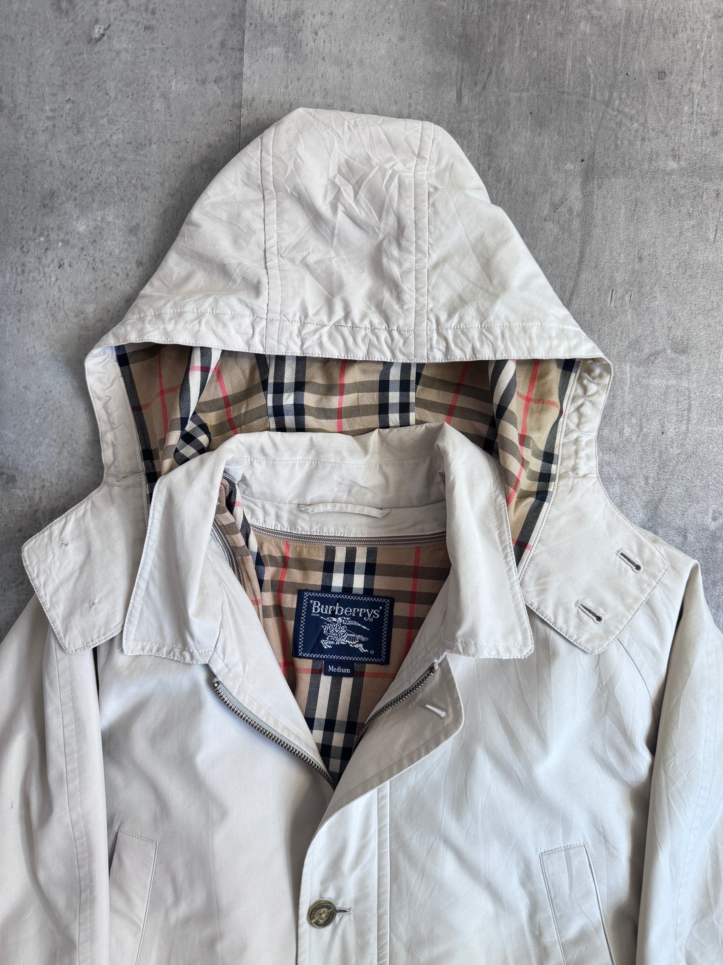 Burberry Nova Check Down Lined Hooded Trench Jacket