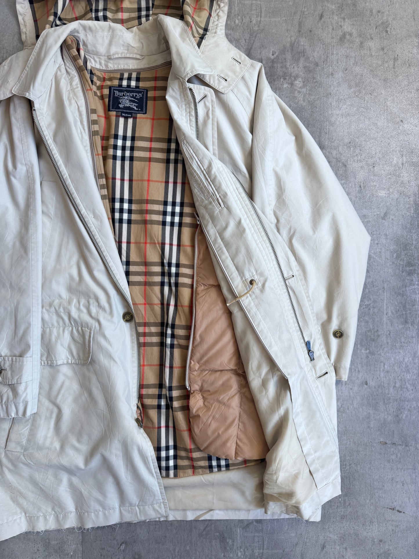 Burberry Nova Check Down Lined Hooded Trench Jacket