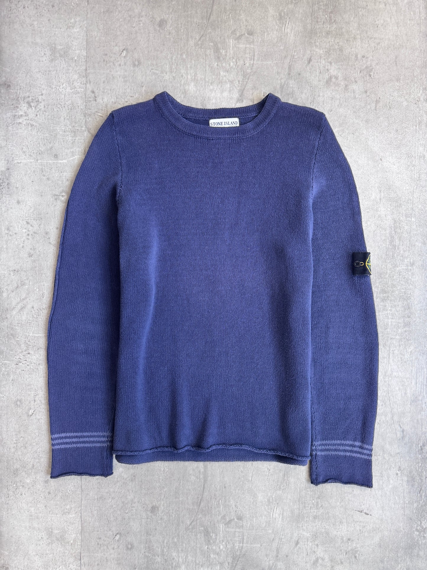 S/S 2003 Stone Island Washed Navy Knit Cotton Sweater