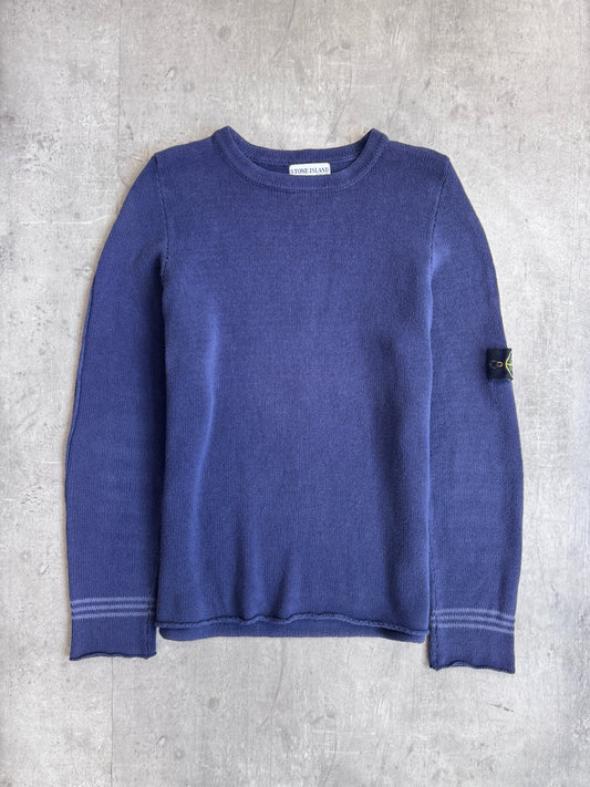 S/S 2003 Stone Island Washed Navy Knit Cotton Sweater