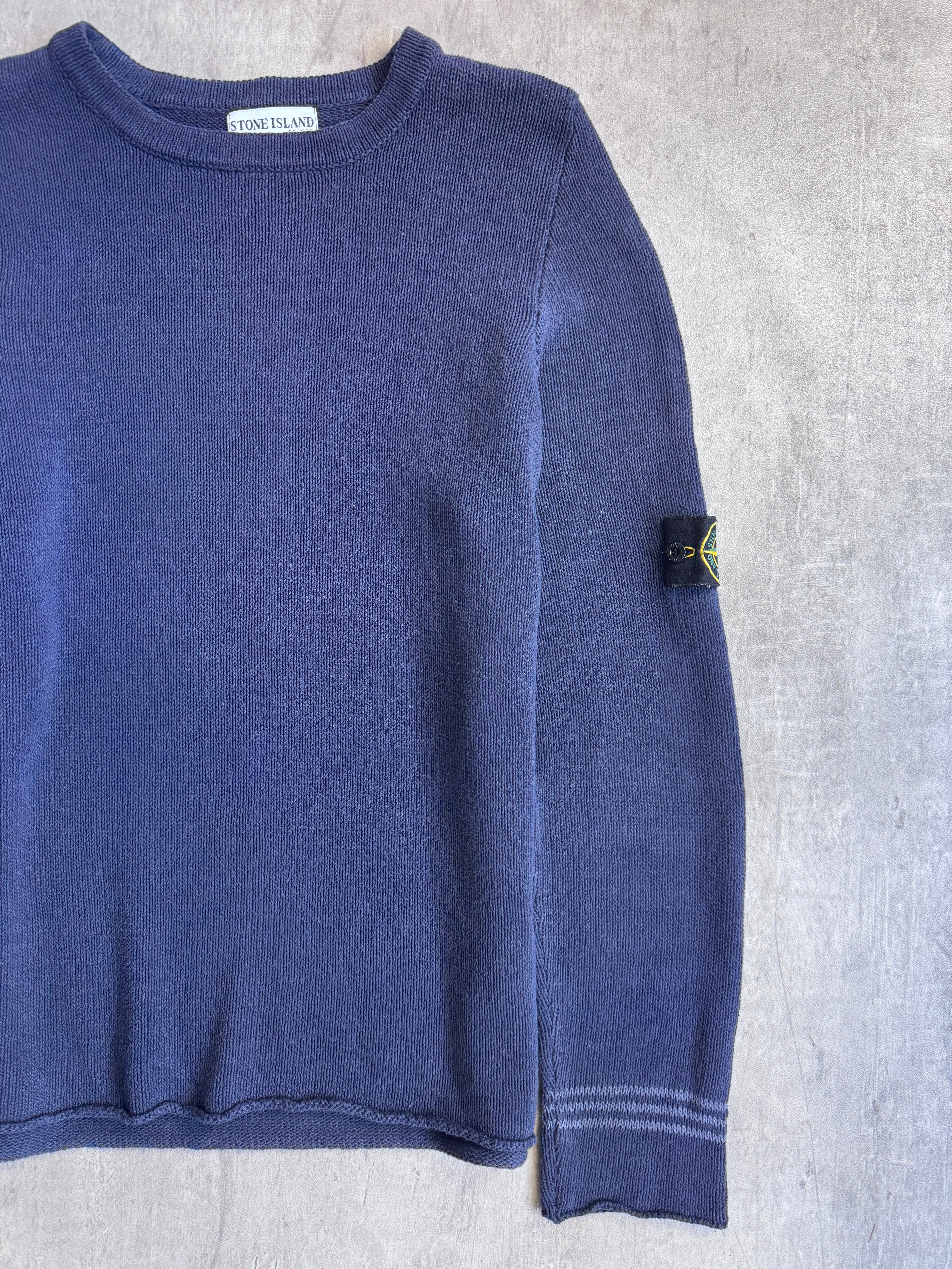 S/S 2003 Stone Island Washed Navy Knit Cotton Sweater – Vintage