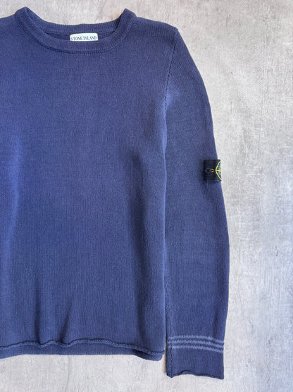 S/S 2003 Stone Island Washed Navy Knit Cotton Sweater