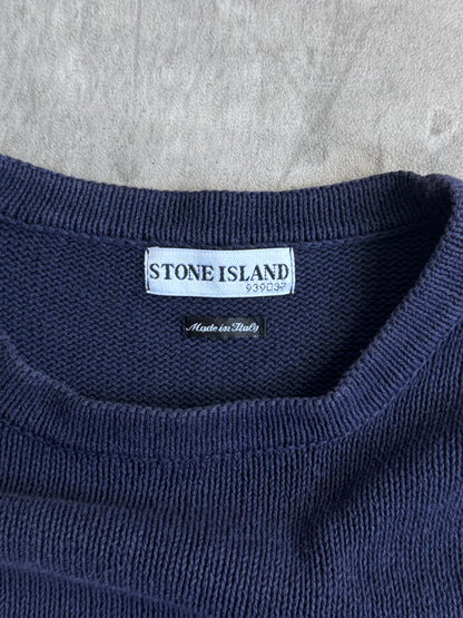 S/S 2003 Stone Island Washed Navy Knit Cotton Sweater