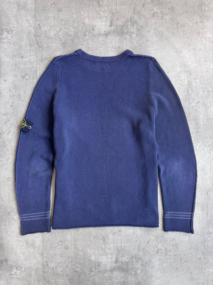 S/S 2003 Stone Island Washed Navy Knit Cotton Sweater