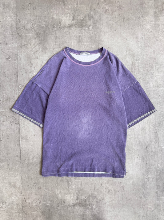 1980s Stone Island Marina Japan Release Washed Purple Logo Tee