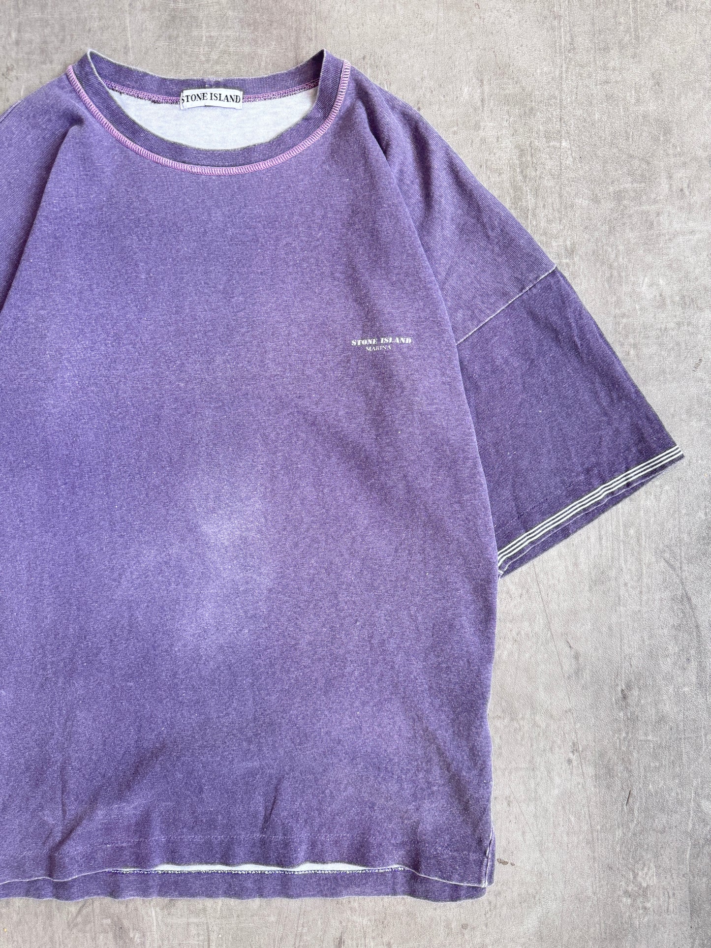 1980s Stone Island Marina Japan Release Washed Purple Logo Tee