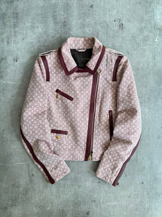 Louis Vuitton Lambskin Trim Dust Pink Monogram Biker Jacket