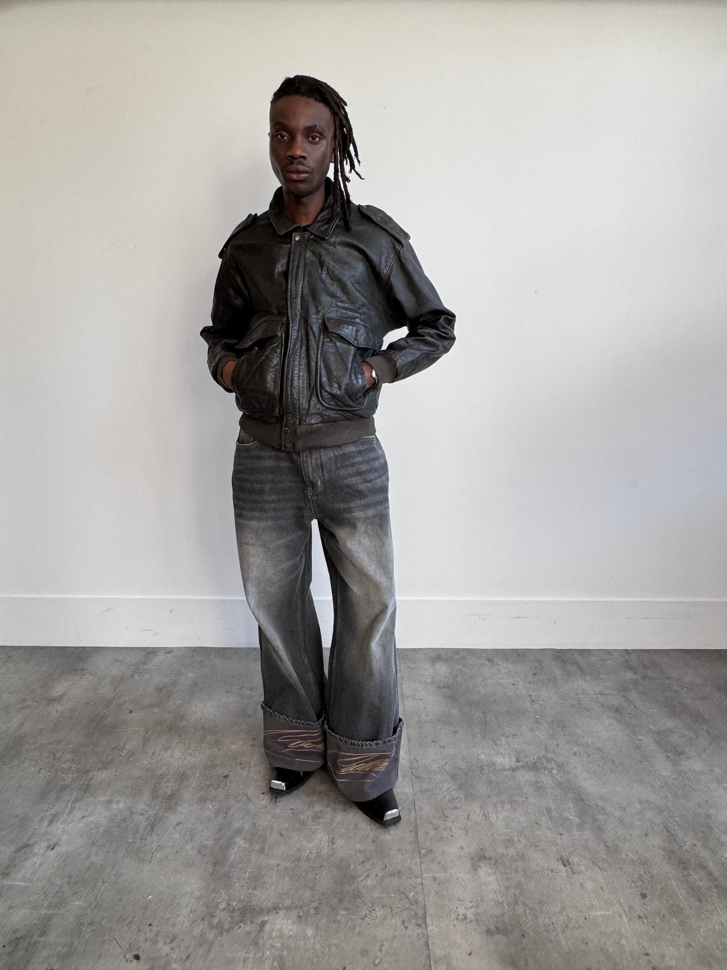 Deep Brown 1980s Leather Bomber Jacket