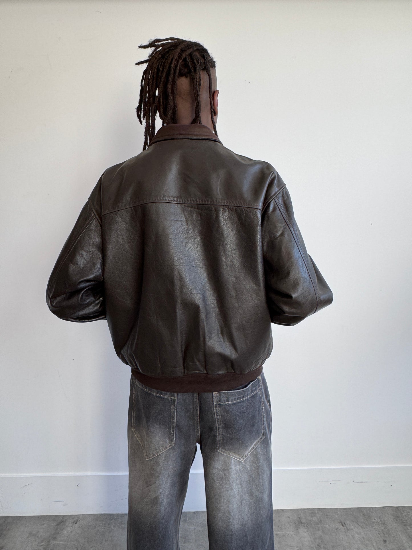 The Pilot Bistre Brown Waxed Leather Bomber Jacket