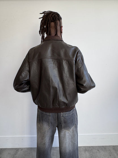 The Pilot Bistre Brown Waxed Leather Bomber Jacket