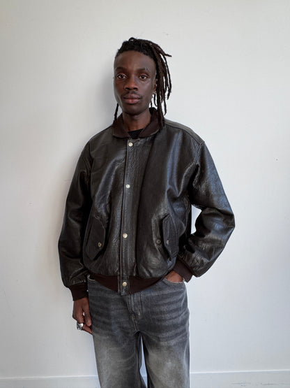 The Pilot Bistre Brown Waxed Leather Bomber Jacket