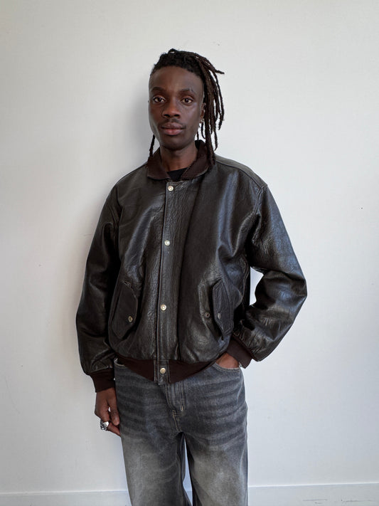 The Pilot Bistre Brown Waxed Leather Bomber Jacket