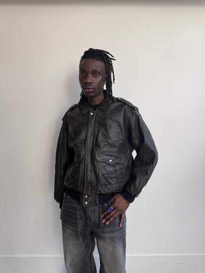 Vera Pelle Diamond Quilt Lined Brown Leather Bomber Jacket