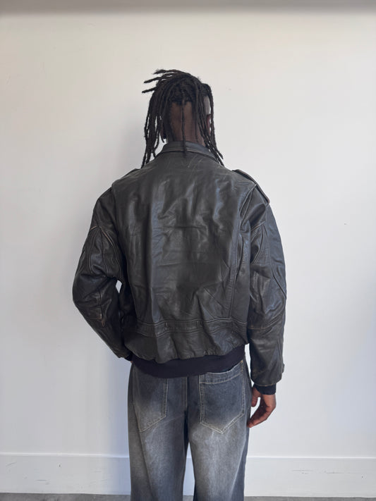 1980's Faux Shearling Lined Distressed Brown Leather Jacket