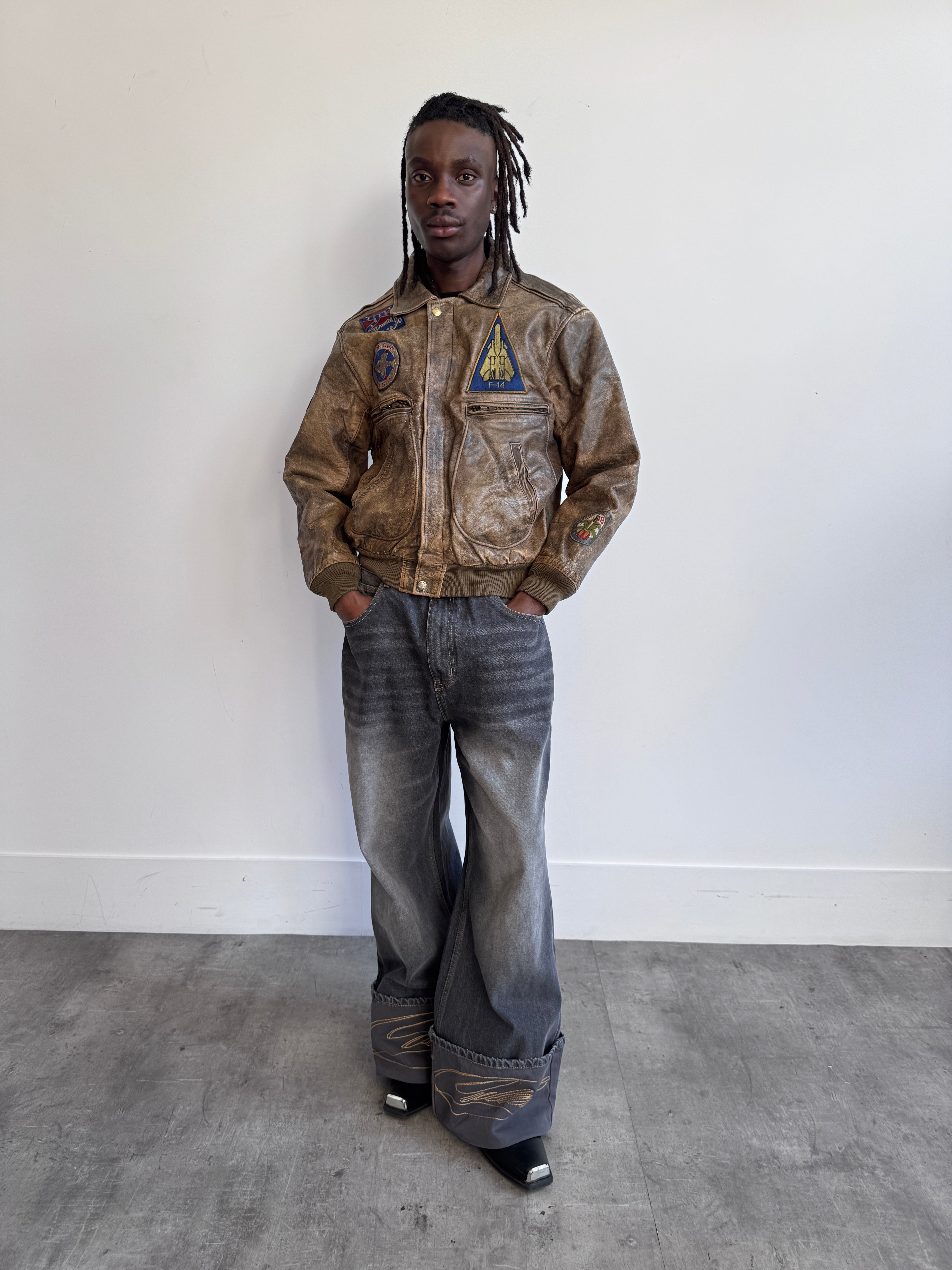 Archive diesel leather jacket - 00s archive Leather Denim Bomber 