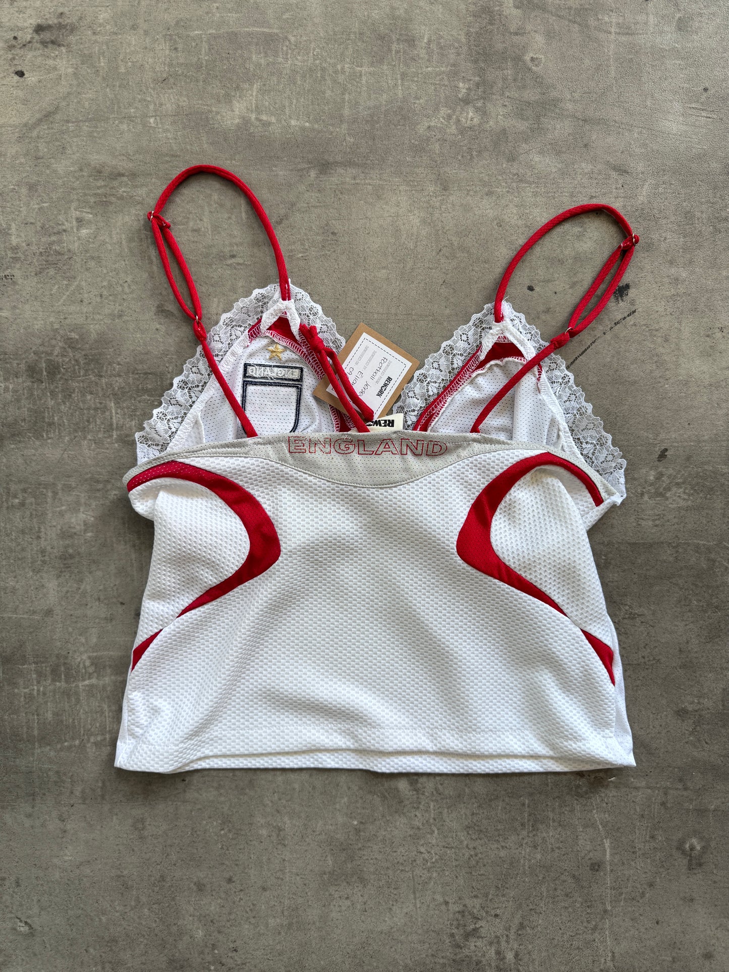 VT Rework : England Football Lace Detail Cami Top