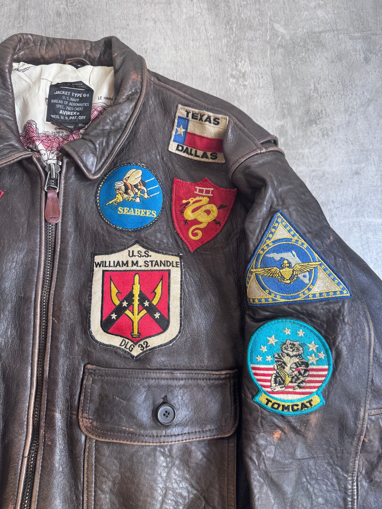 1990s Avirex G-1 U.S.S Galveston Leather Flight Jacket
