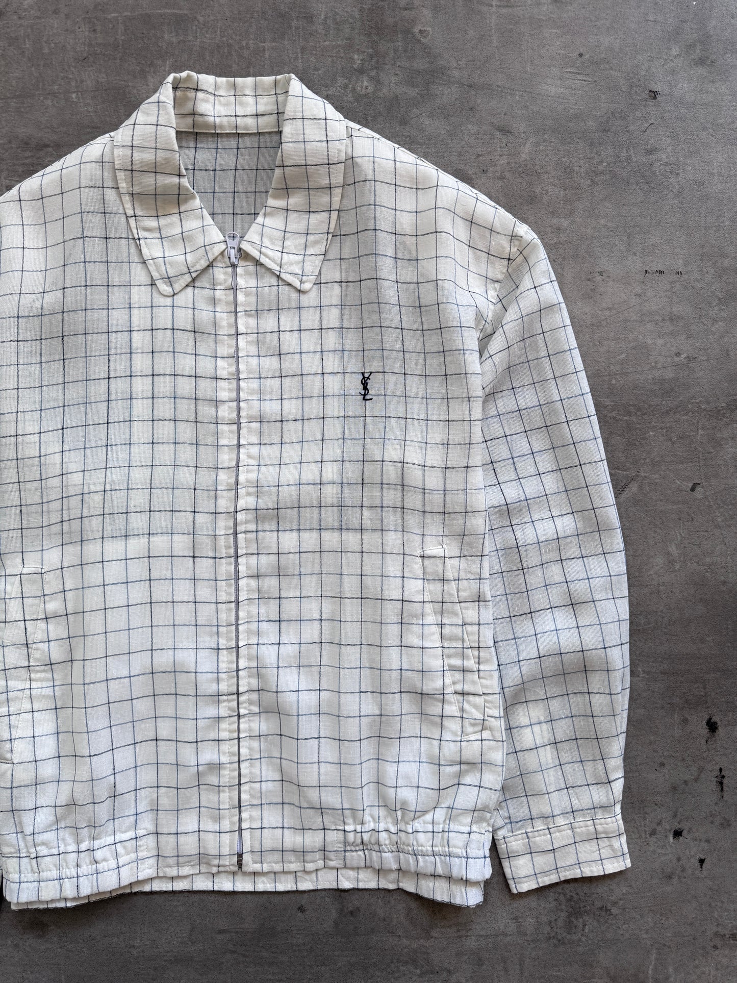 YSL Lightweight Cotton Grid Print Bomber
