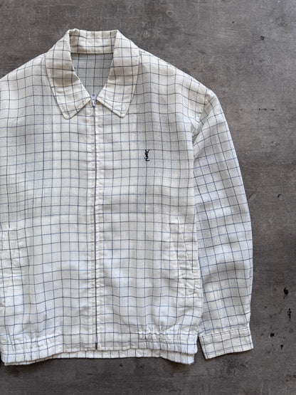 YSL Lightweight Cotton Grid Print Bomber