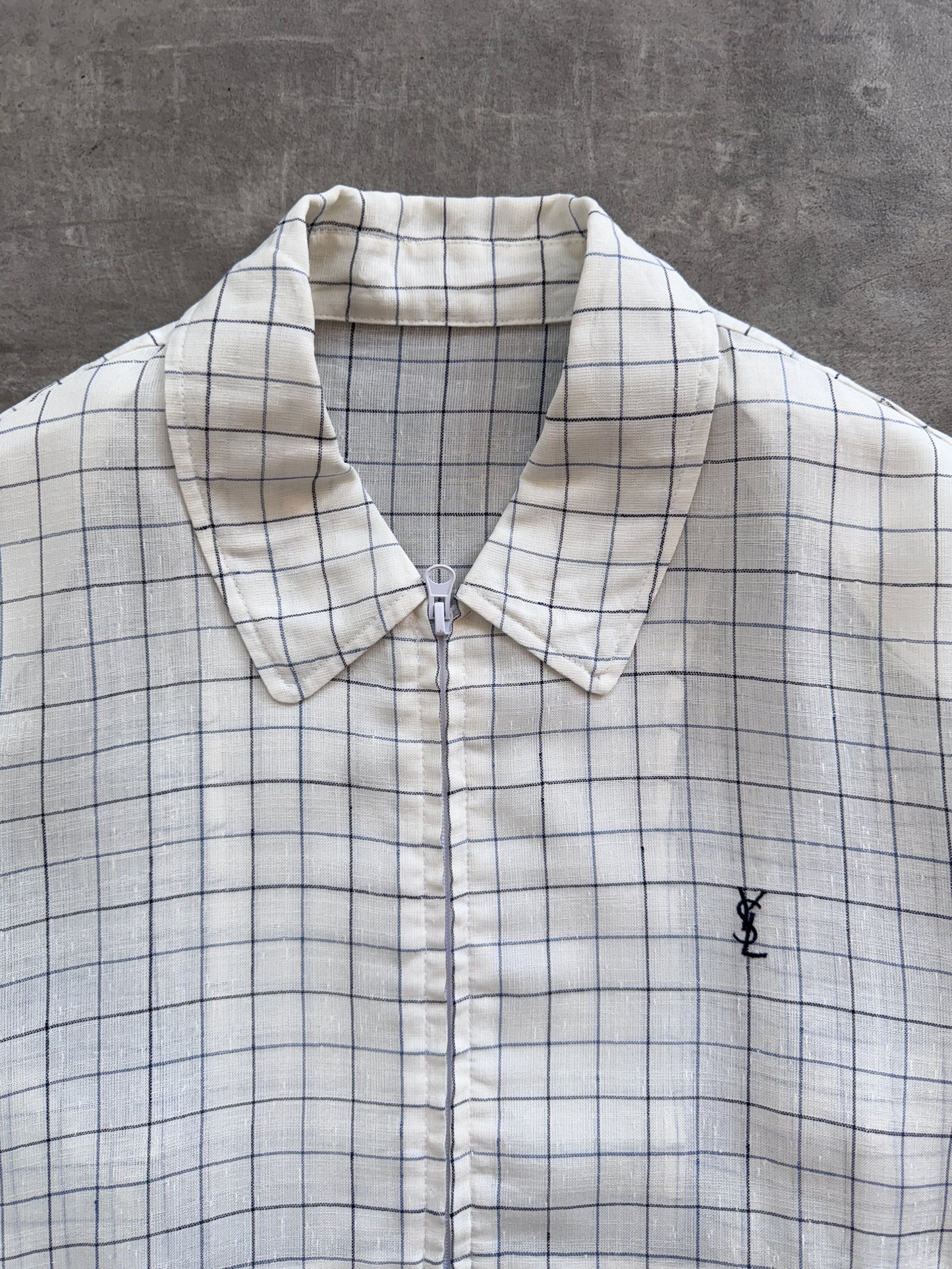 YSL Lightweight Cotton Grid Print Bomber