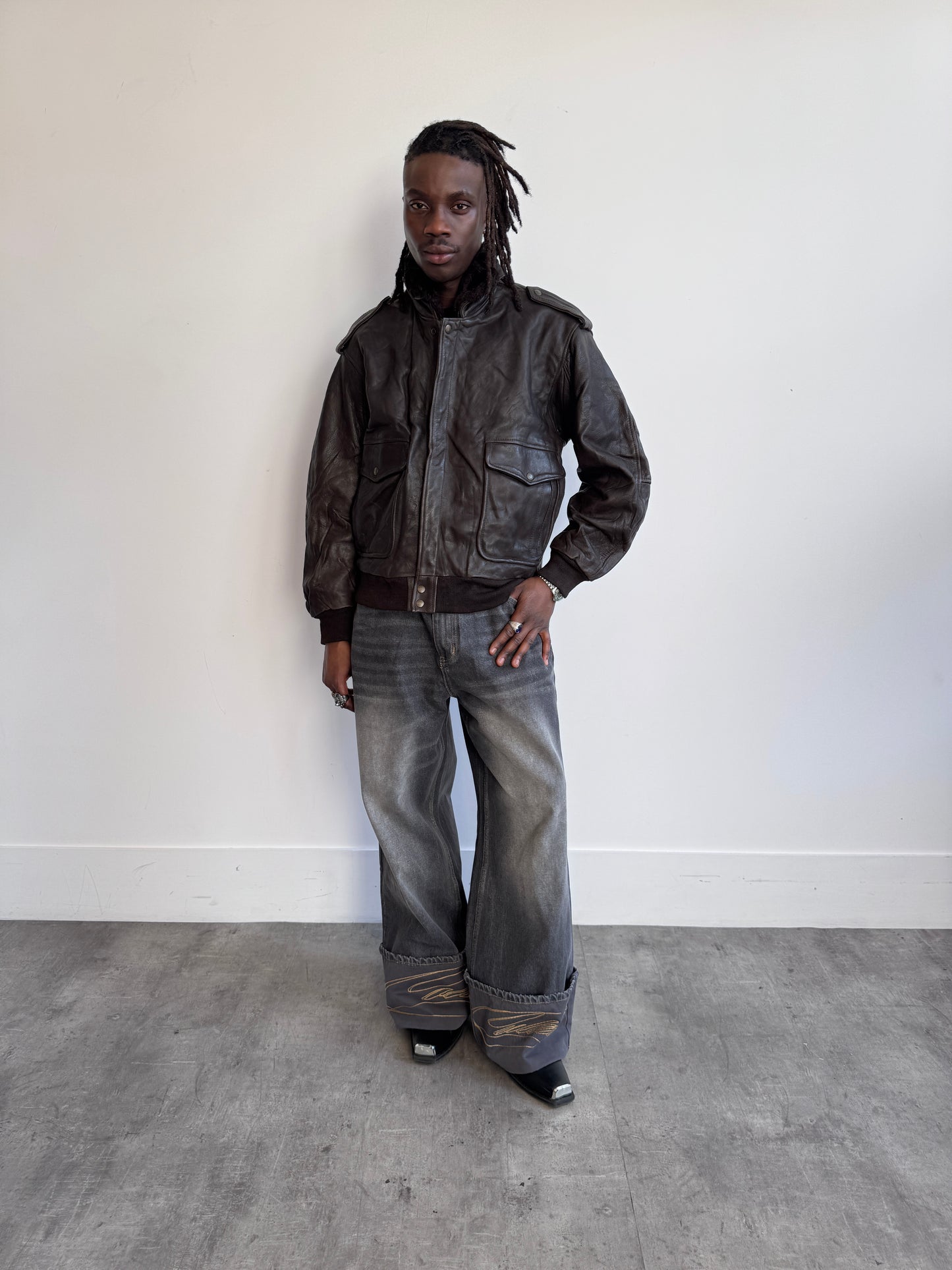 Konely Cuir Removable Lining Deep Brown Leather Bomber Jacket