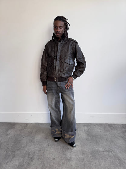 Konely Cuir Removable Lining Deep Brown Leather Bomber Jacket