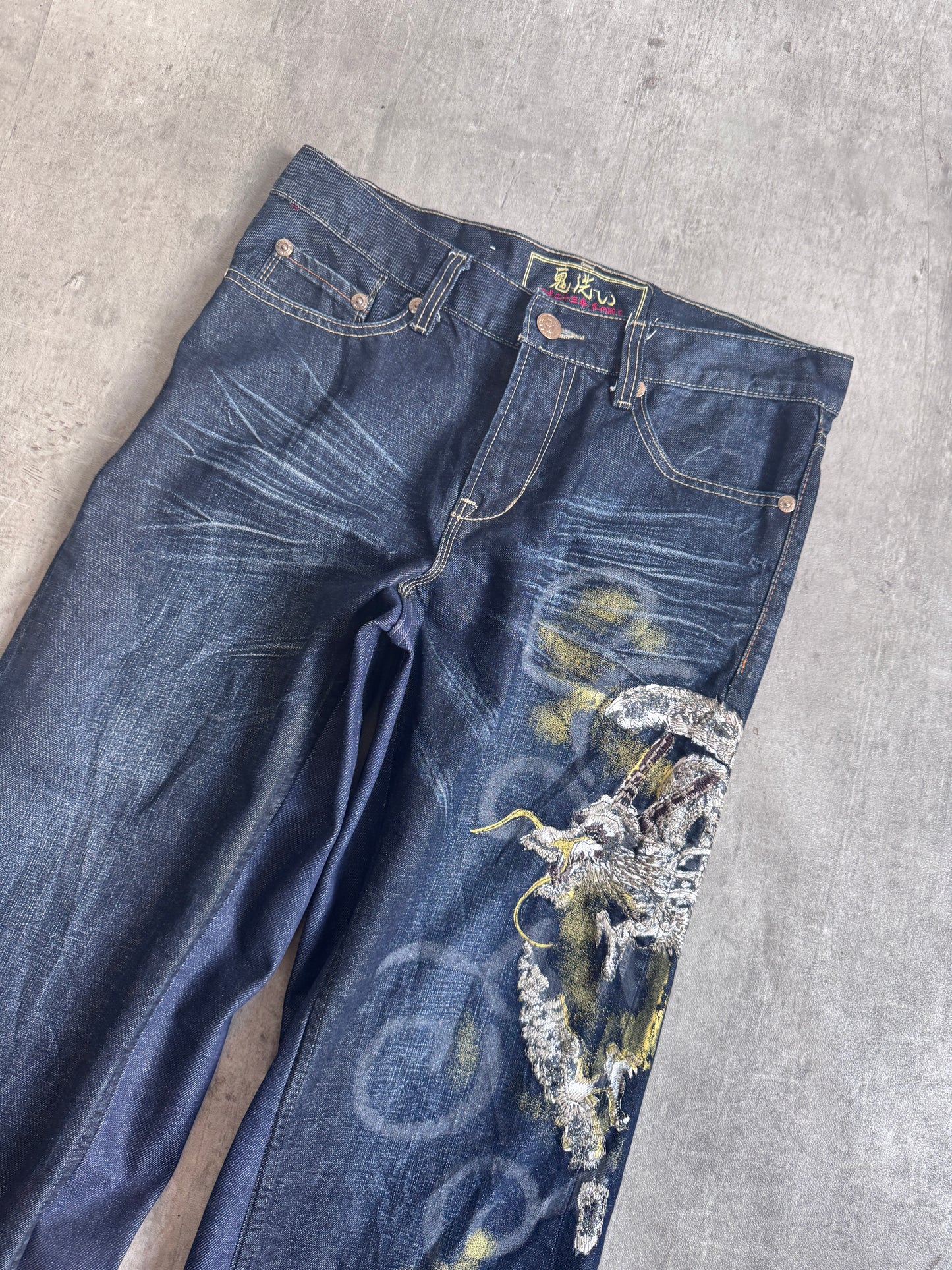 VT Rework: Japanese Embroidered Wide Leg Denim Jeans