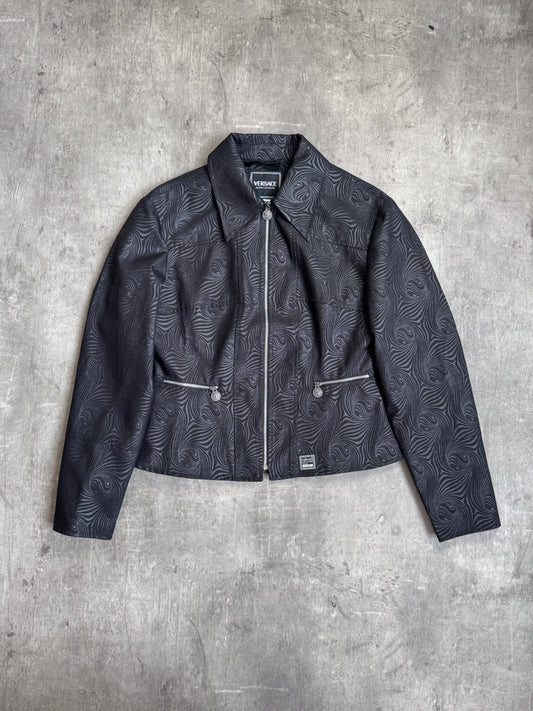 Versace Black Swirl Cropped Zip Up Jacket