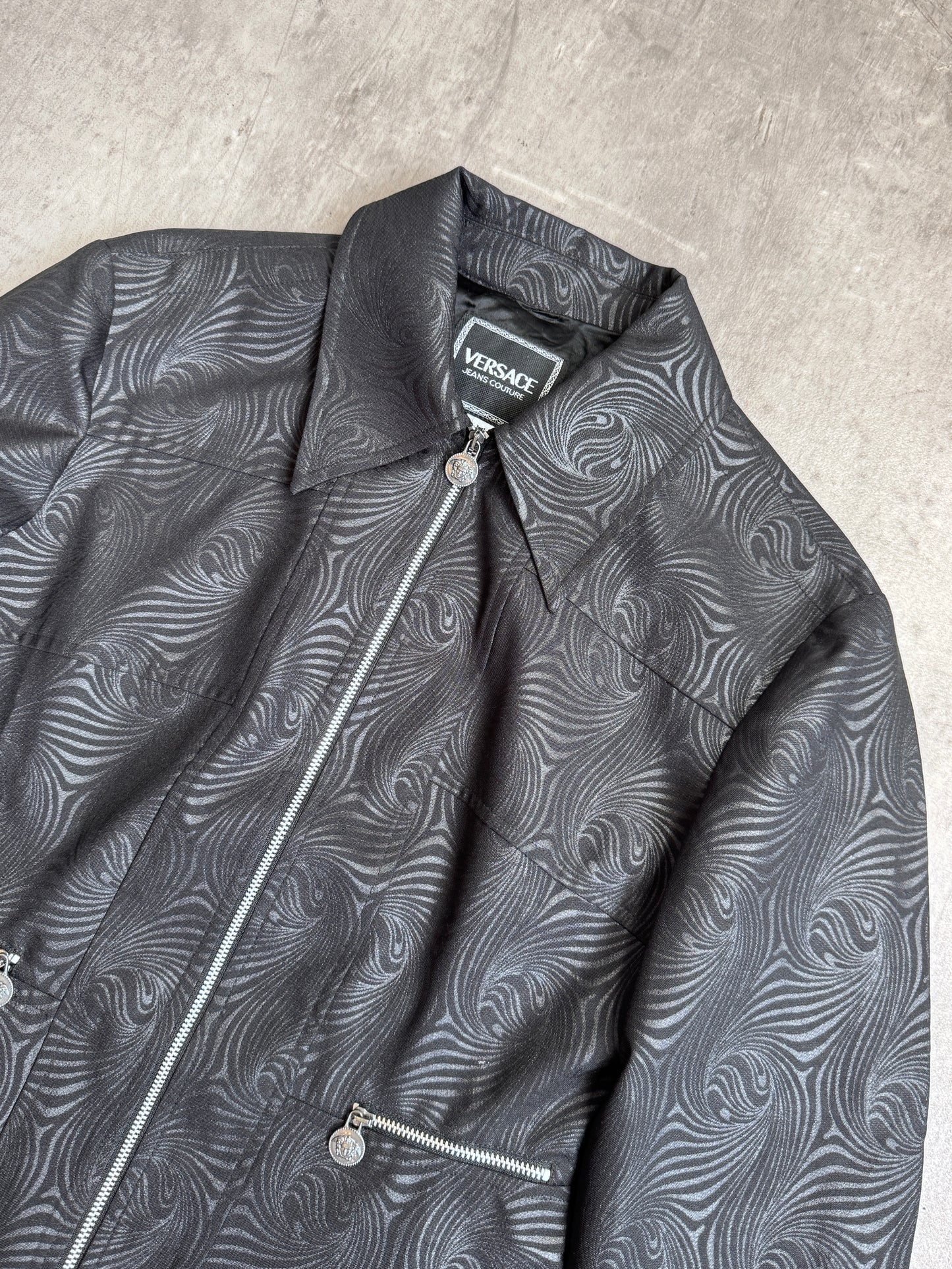 Versace Black Swirl Cropped Zip Up Jacket