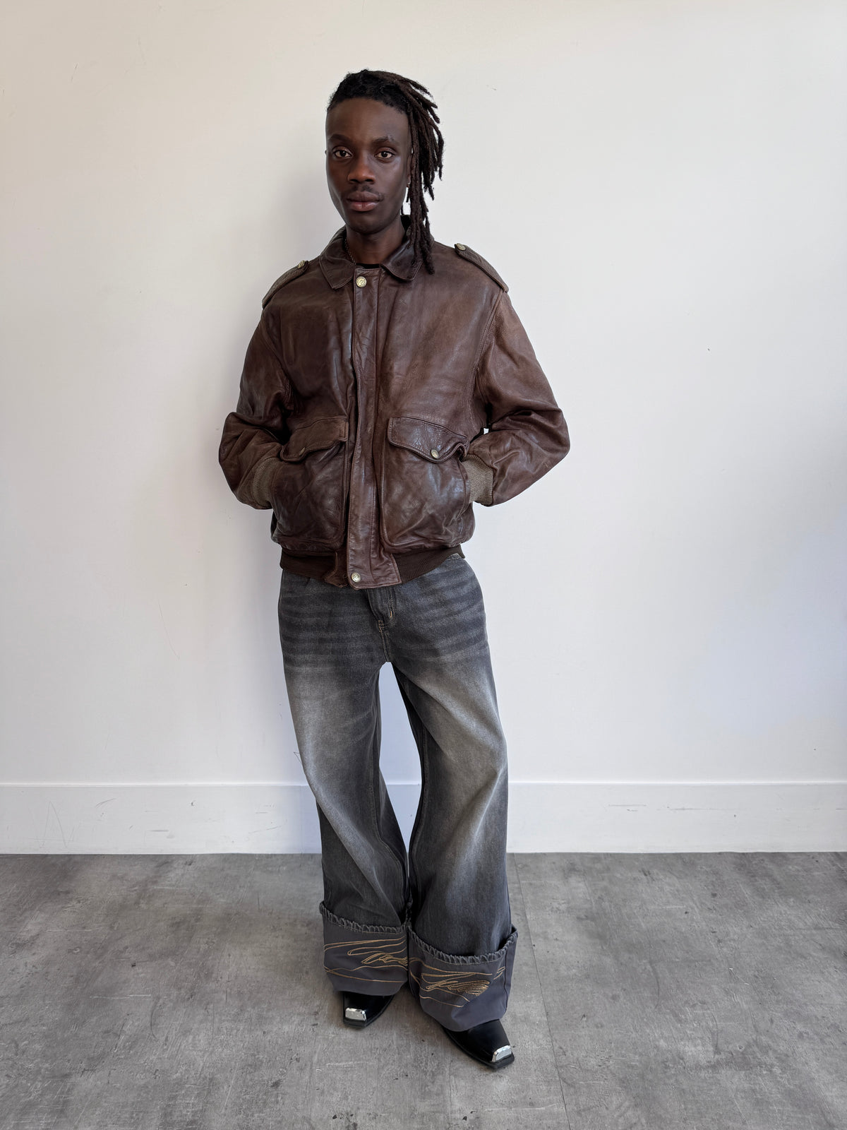 Normans Bole Brown Distressed Leather Bomber Jacket – Vintage