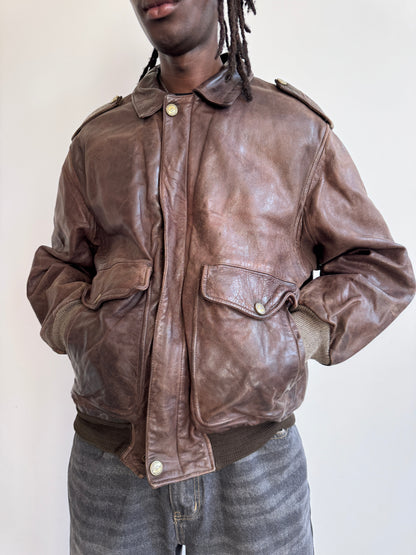 Whitcomb 1970's Buckle Fasten Distressed Taupe Leather Jacket