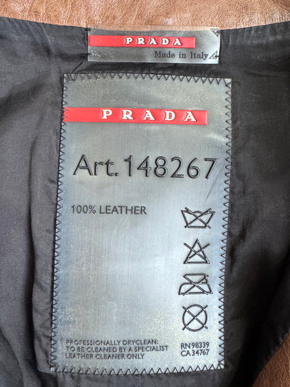 1990s Prada Multi Zip Brown Cropped Leather Jacket