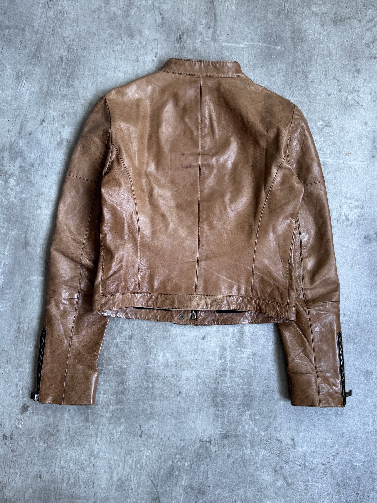 1990s Prada Multi Zip Brown Cropped Leather Jacket